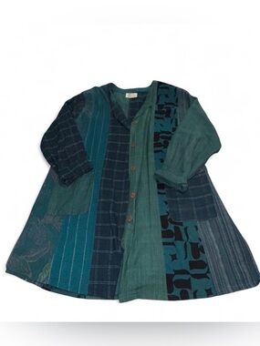 Vintage wild thing Patchwork Teal & Forest Green Button Front sweater/shirt
